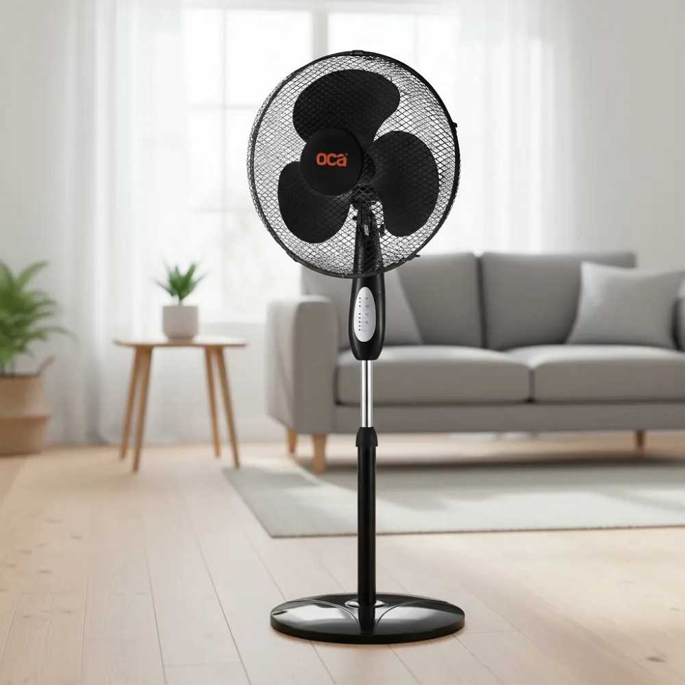 Ventilador de Pedestal 16" negro con control remoto Oca