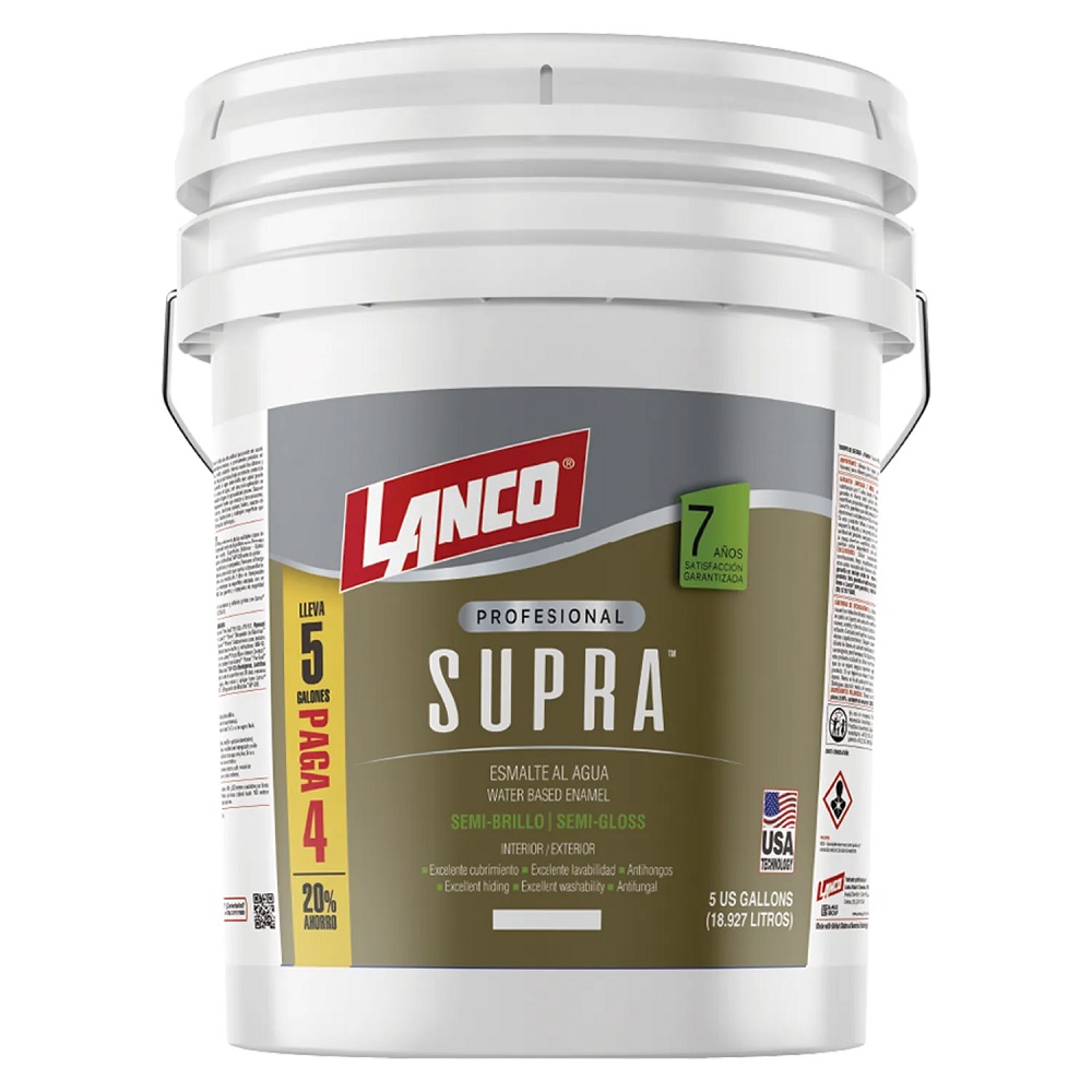 Esmalte al agua Supra Semibrillo Blanco 5GL Lanco