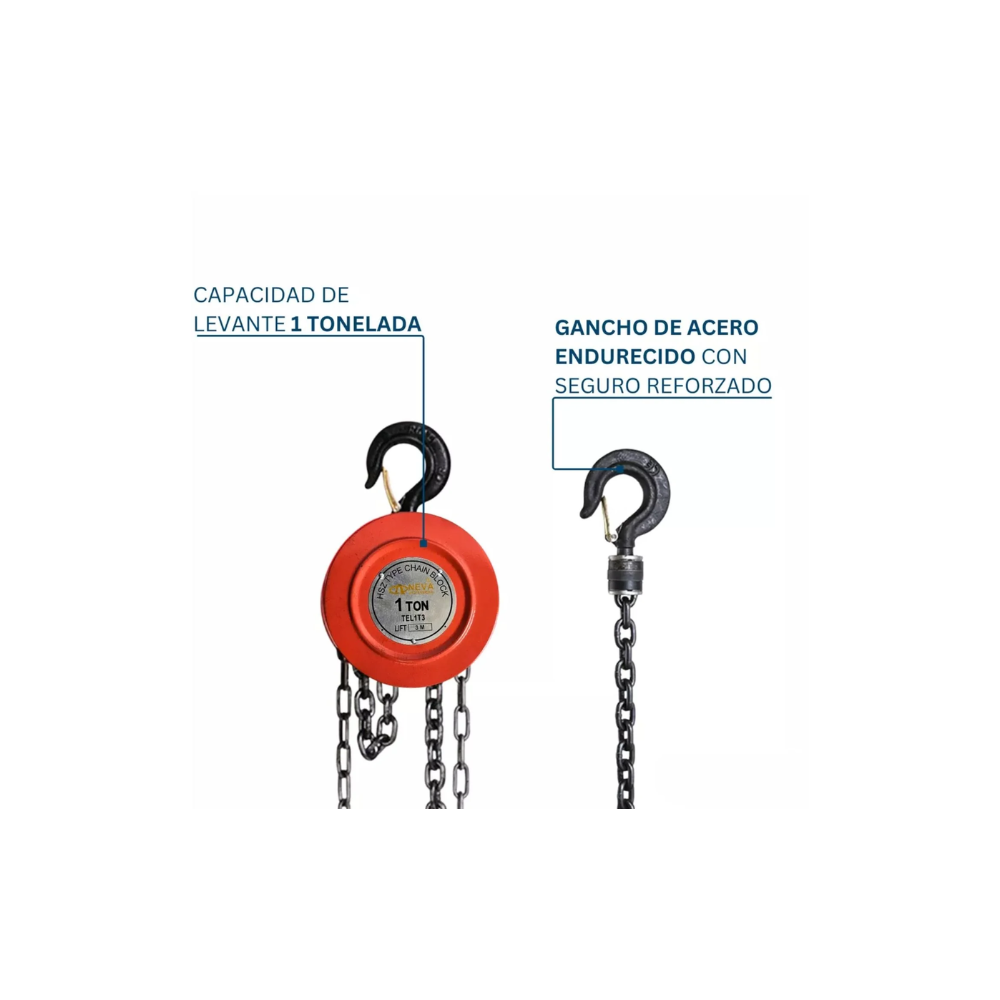 TECLE CADENA 1 TONELADA CHINO 3 MT CADENA - Imagen 3