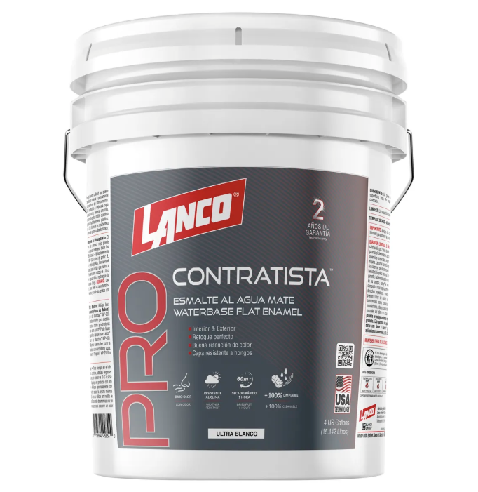 ESMALTE AL AGUA PRO CONTRATISTA MATE BLANCO 4 GL LANCO