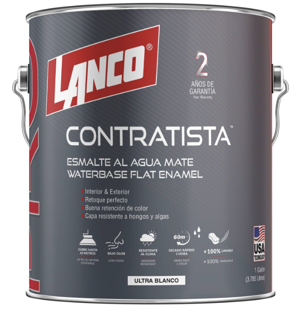 ESMALTE AL AGUA PRO CONTRATISTA MATE BLANCO 1 GL LANCO