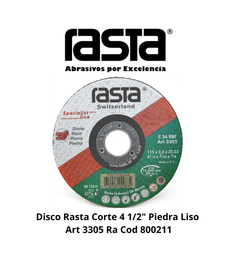 DISCO CORTE PIEDRA 41/2 RASTA 3305 LISO
